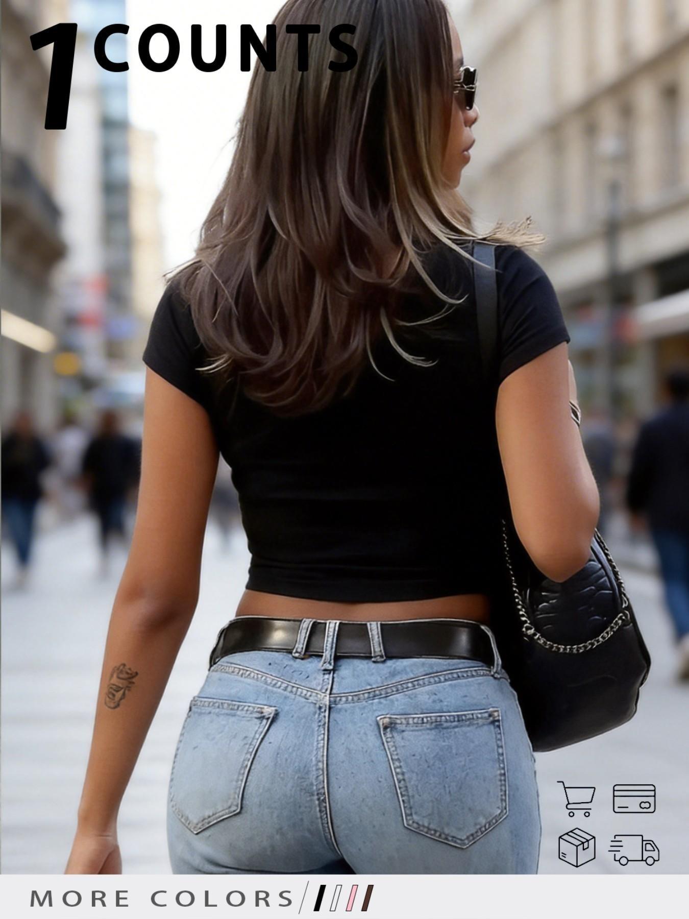 "KARMA" Karma Quote Bold Letter Print Cropped Ruched T-Shirt, American Retro Y2K Baddie Style Slim Fit Crew Neck Crop Top, Women's Streetwear Fashion Casual Daily Wear Workout Gym Athletic Graphic Tee