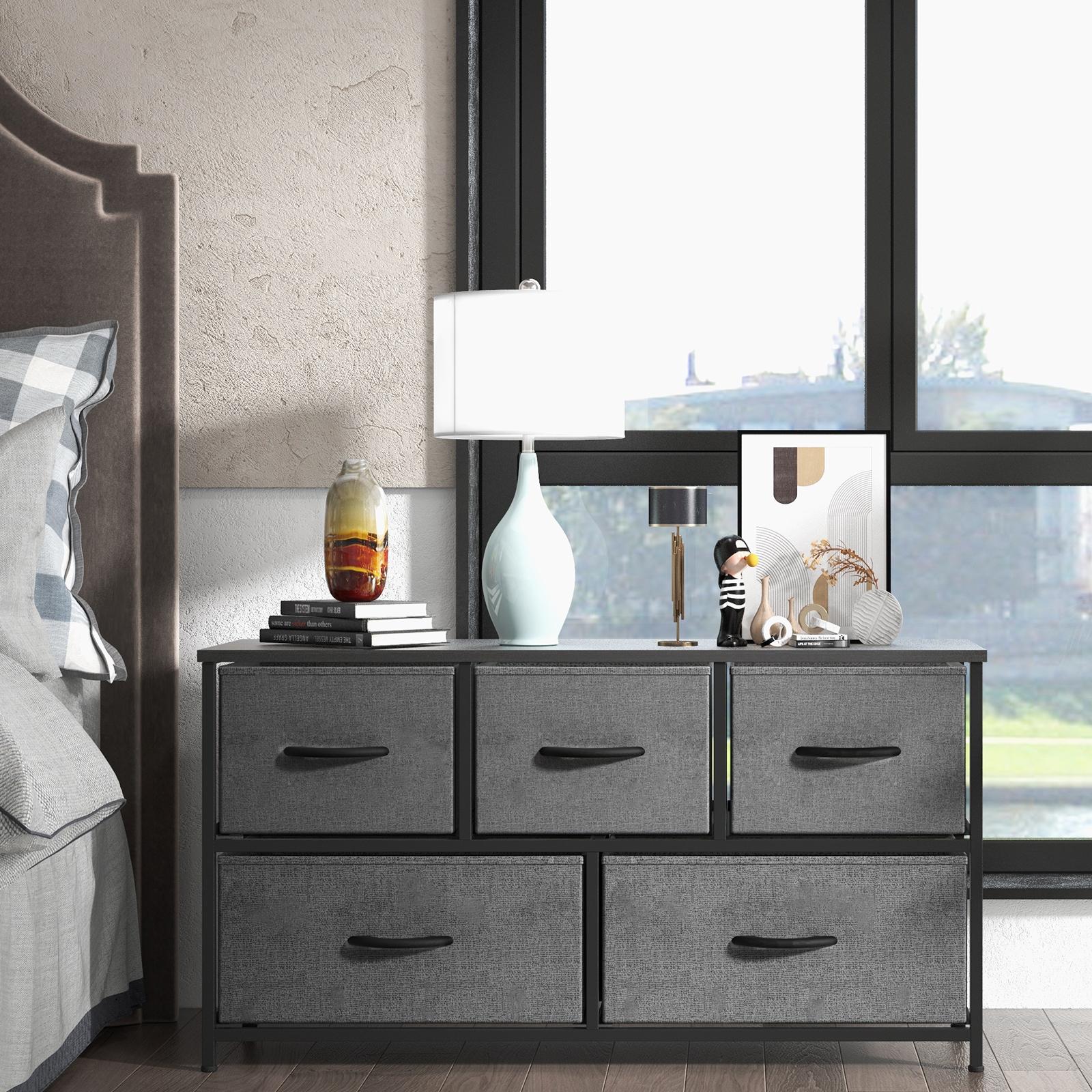 Fabric Storage Cabinet with 5 Drawers | Dressing Table TV Unit with Small Wardrobe for Bedroom & Living Room furniture indoor Organization Aesthetic Modern Design Interior