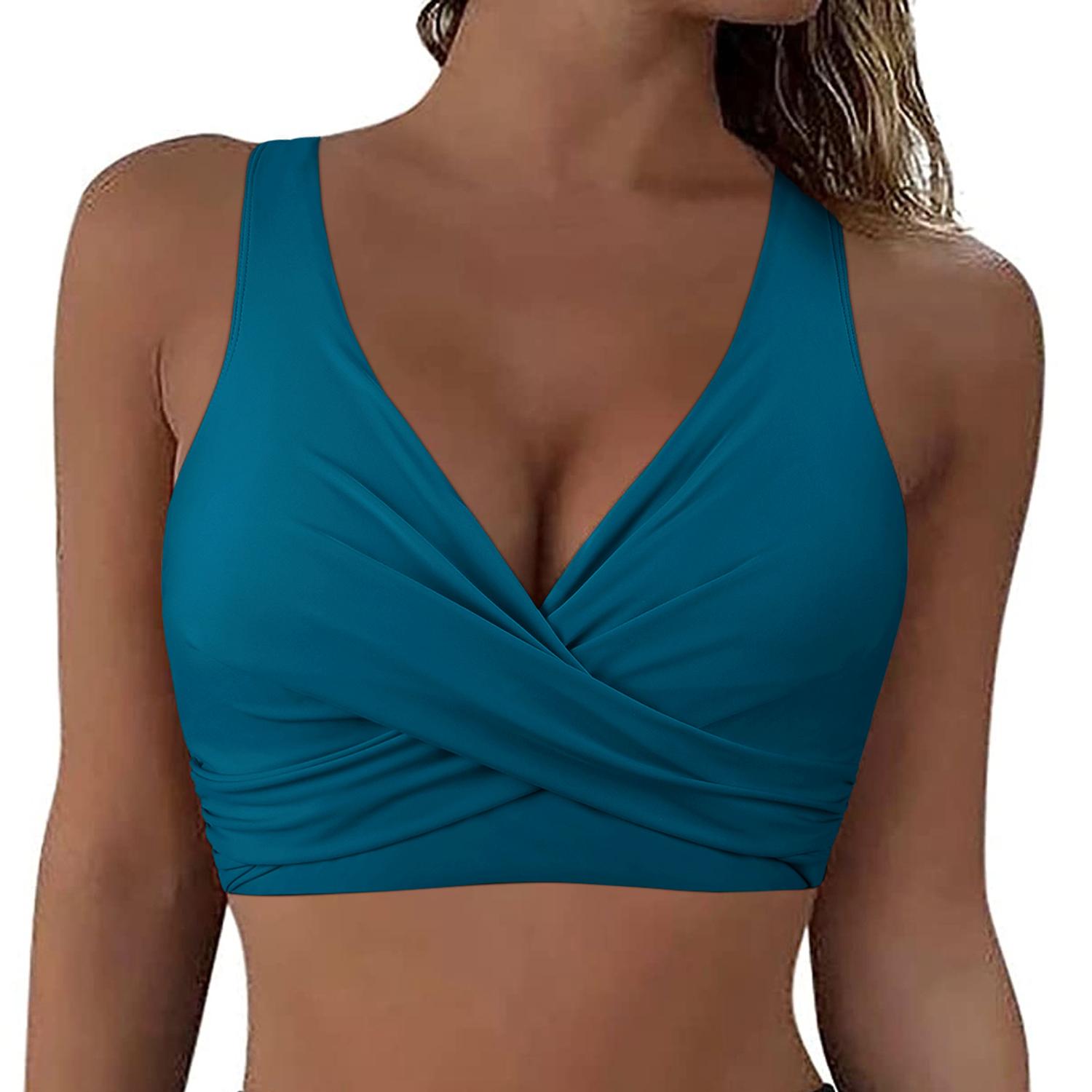 Hilor Women's Underwire Bikini Tops Push Up Criss Cross Swim Top Swimsuit Sexy V Neck Bikini Bathing Suit Top Only#outdoorfun