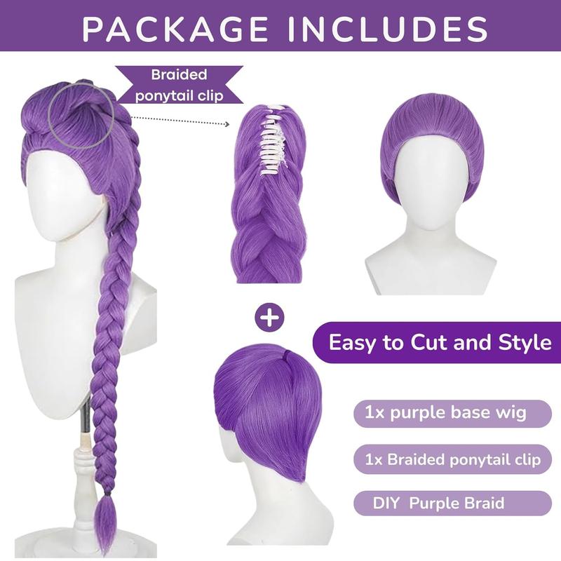 Anime K-pop Costume Demon Cosplay Rumi Wig 39" Hunter Purple Braid Wigs Rumi Costume Zoey Mira for Girls Women Kids Pop Singer Hair Halloween Cosplay Props