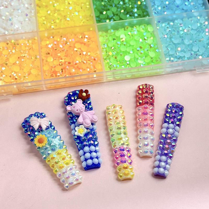 1 Box 24 Colors Semi-circular Rhinestones Bedazzling Kit, 3mm Multi-colors Hot Selling Flatback Resin Diamond Nail Gems DIY Phone Case Headphone Pen Nail materials Rhinestone Decorations