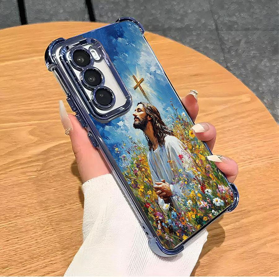 Jesus Clear Protective Four Comers Air Cushion Anti-drop CellPhone Case Clear BracketPhone Case For SAMSUNG GALAXY S22 S23 S24 FE ULTRA PLUS Four Corners Cases #SMYS5