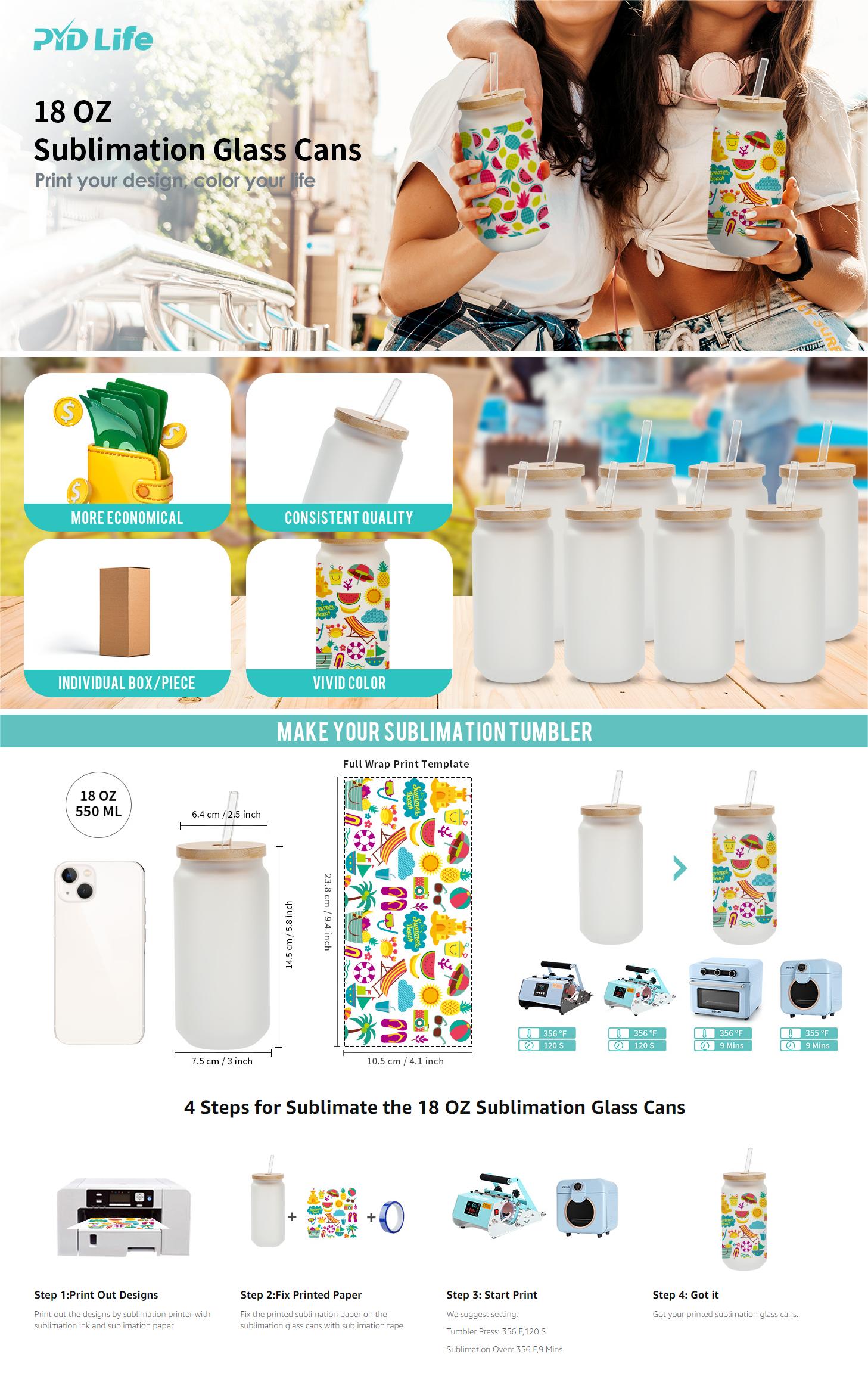 18 OZ Sublimation Blanks Glass Cans Tumblers Frosted Bulk with Bamboo Lid and Glass Straw 18 OZ Sublimation Blanks Glass Cans Tumblers Frosted Bulk with Bamboo Lid and Glass Straw