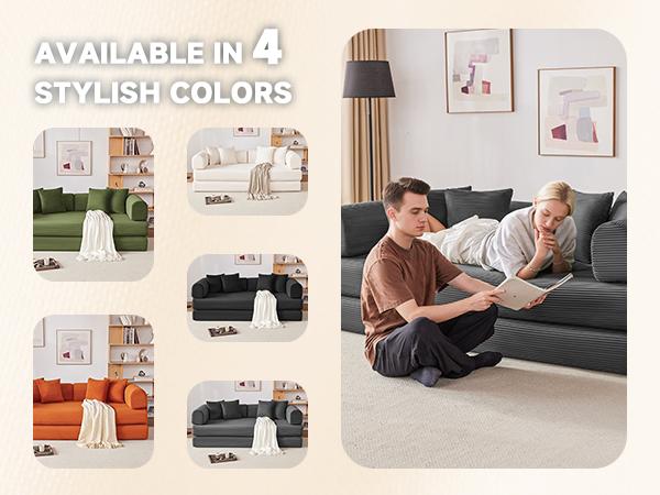 79" Oversized Boneless Couch with 4 Pillows,5 in 1 Convertible Sleeper Futon Sofa Bed with Deep Seat,Corduroy Foldable Modular Floor Pull Out Couch for Living Room,No Assemble