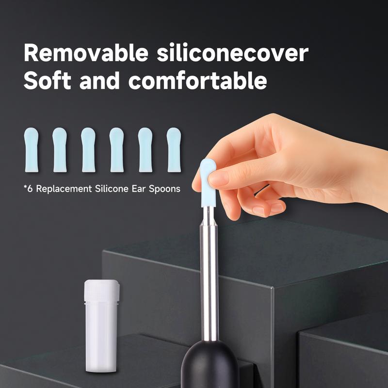 Smart 1080P HD Ear Camera Kit 9 Piece Set for iPhone & Android Safe Wax Removal Tool with 6-9 Soft Silicone Spoons & Rechargeable Battery Black A Christmas gift