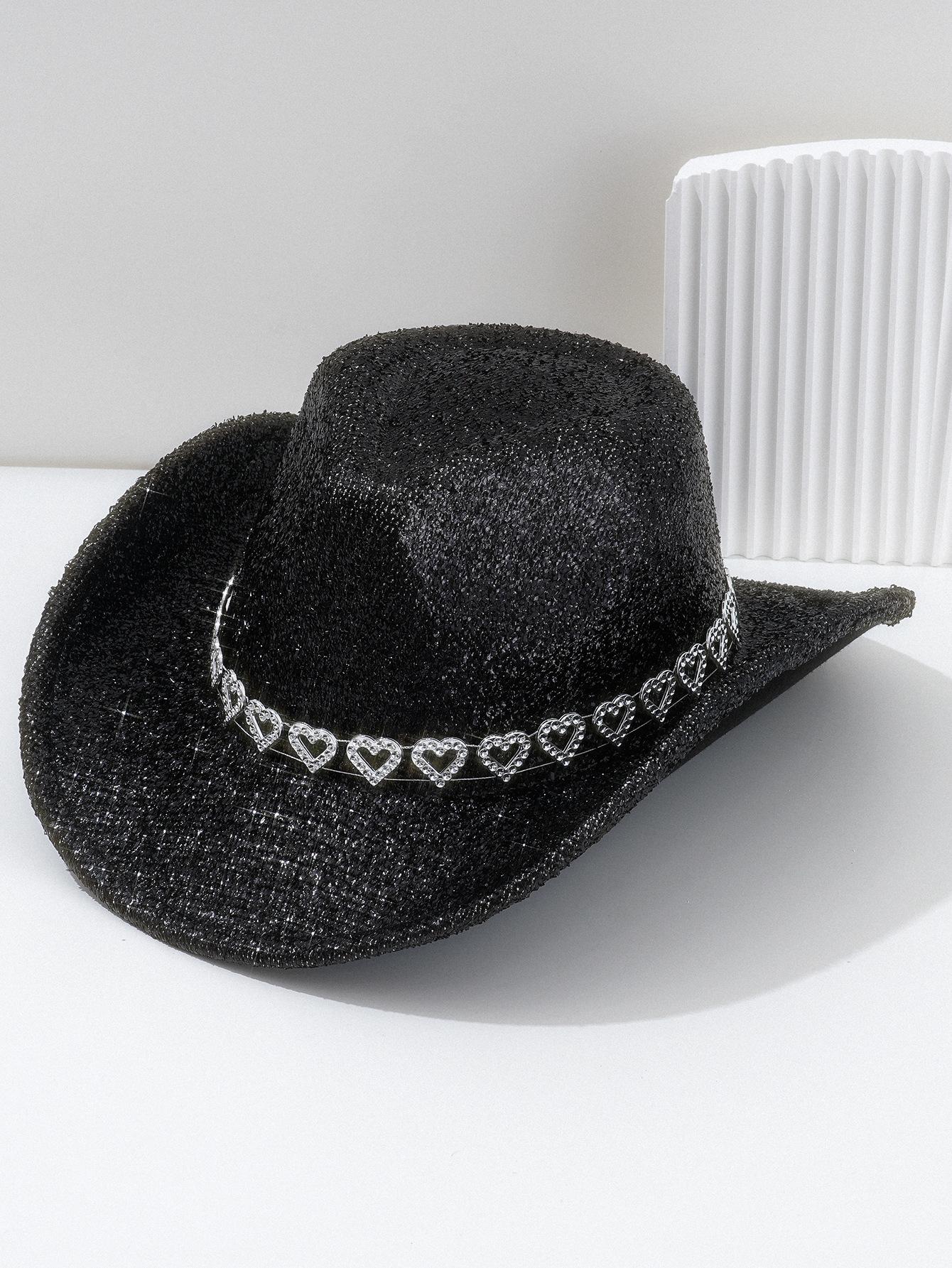 Y2K Sweet Cool Spice Girl Wind Pink Glitter Love Rhinestone Cowboy Hat Music Festival Birthday Party Concave Styling ArtifactSpeedy Smarts