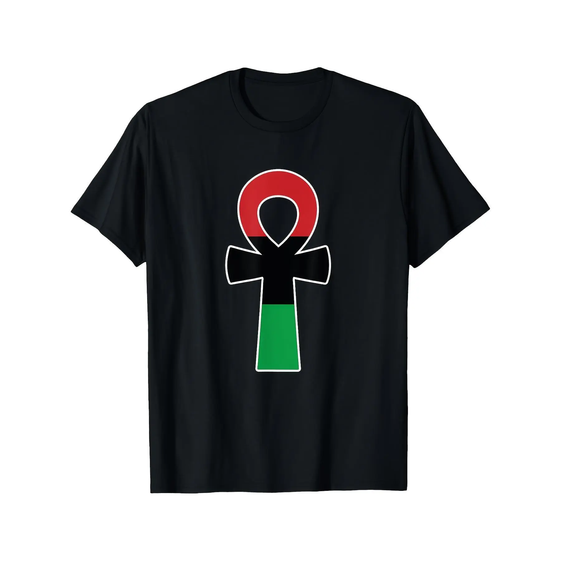 Men's Afrocentric Ankh Cross T-Shirt - Egyptian Nubian Symbol of Life, Black Retro African Shirt, Short Sleeve Round Neck Casual Fit, Machine Washable Cultural Apparel