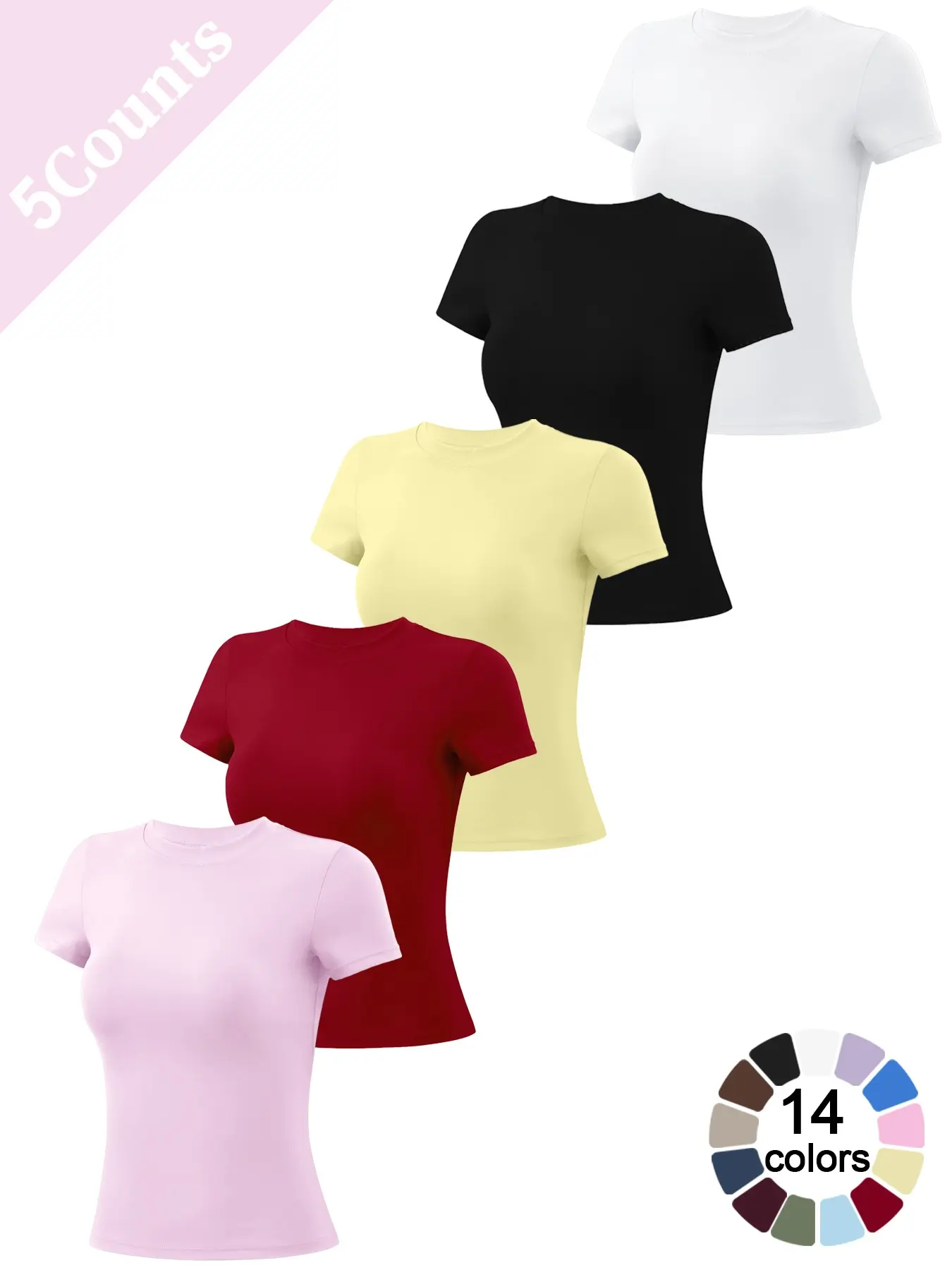 New Women Short Sleeve Sports T Shirt Solid Color Crew Neck Comfortable Soft High Elastic Slim Fit Yoga Wear Breathable Gym Outdoor Running Training Wear Beach Pool Top Daily Casual Versatile Pilates Sports Short Sleeve