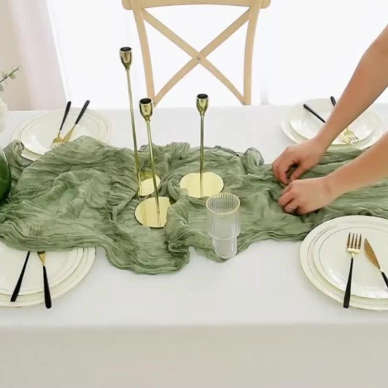 Boho Style Table Runner, Sage / Polyester Mesh, Christmas Decor, Wedding Party Centerpiece, Rural Lace, 90x180cm, 4/10 Pieces