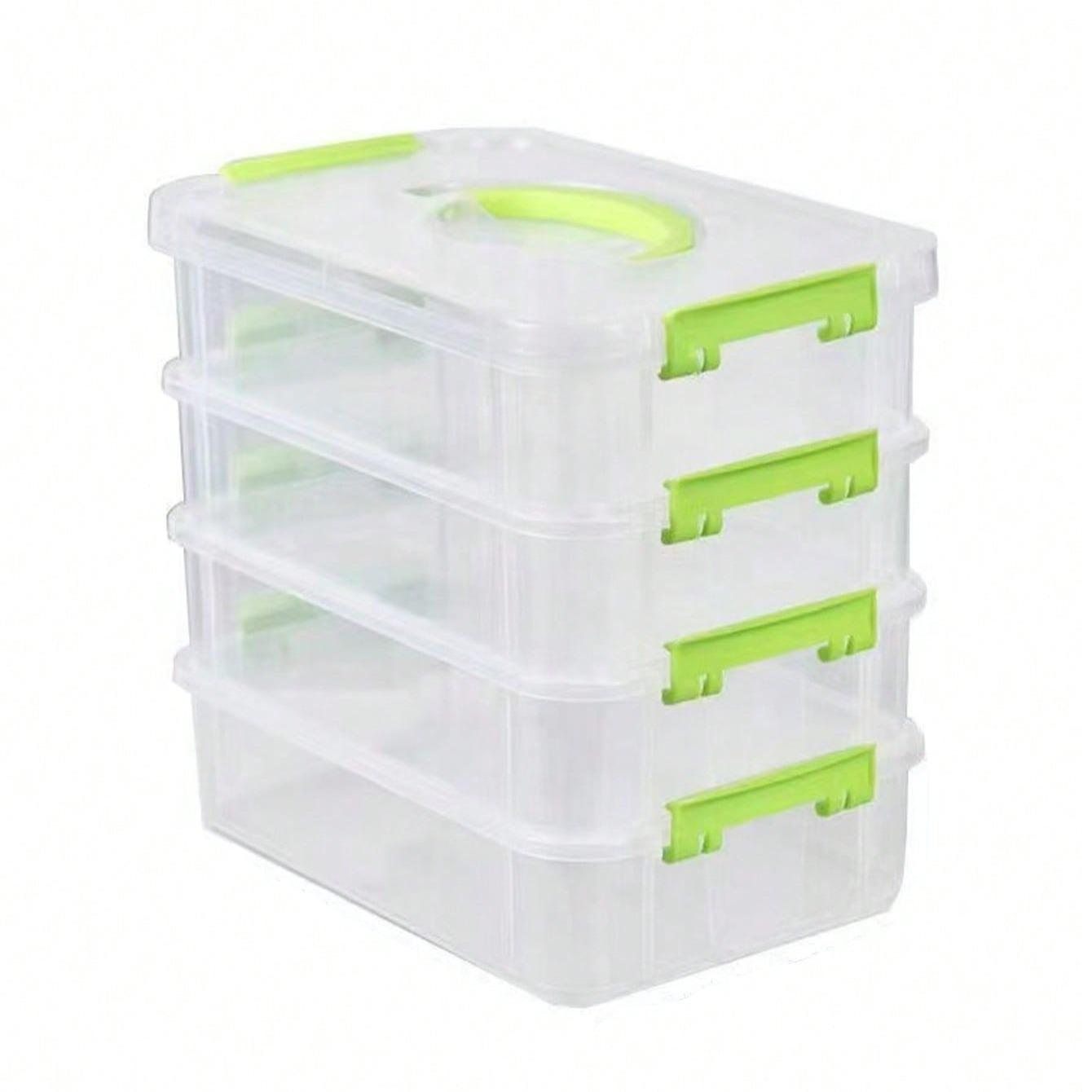 4-Tier Stackable Transparent Plastic Storage Box with Latch, Waterproof Large Capacity Home Office Organizer, Portable Food Safe Container, Multilayer Storage
