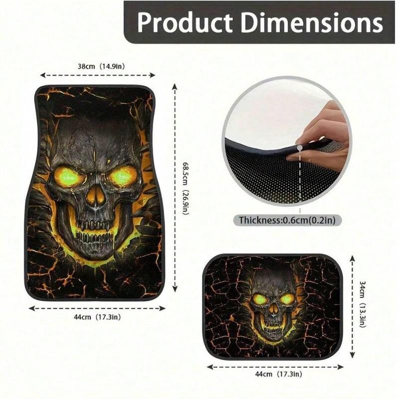 Skull Pattern Car Floor Mats, Non-slip Front & Rear Car Floor Mats, Universal Car Interior Decoration Accessories, Car Interior Accessory, Halloween