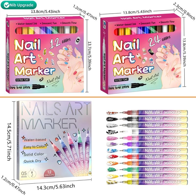 12 Color 3D Nail Art Pens Set, 0.5MM Nail Pens Nail Point Graffiti Dotting Pen Drawing Painting Liner Brush for DIY Nail Art Flower Design Nails Beauty Adorn Manicure Tools