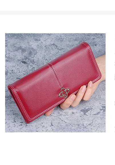 New stylish and simple women's soft leather long zipper wallet with multiple card slots and cute design