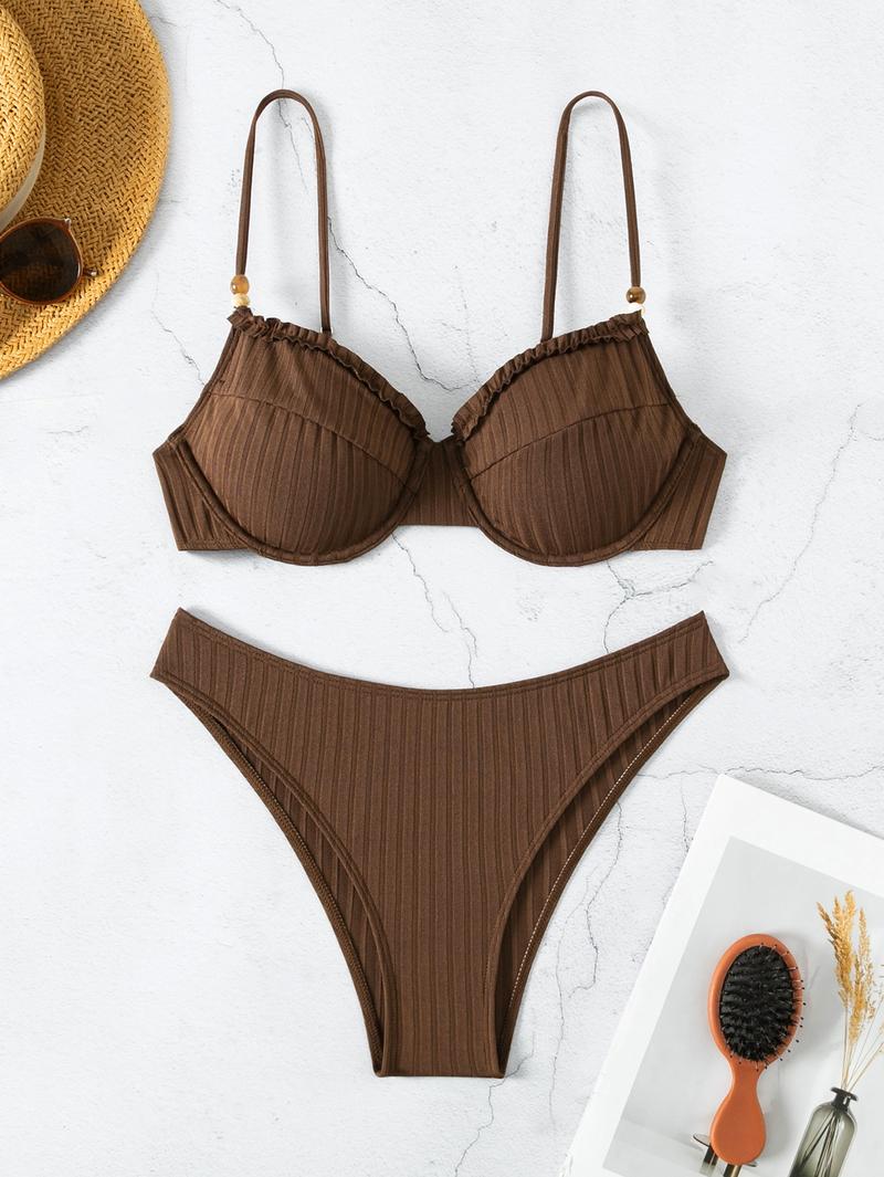 Women Summer Beach Casual Holiday Sexy Special Material Underwire Fashionable 2 Pieces Bikini Set Swimsuit Style Bikini