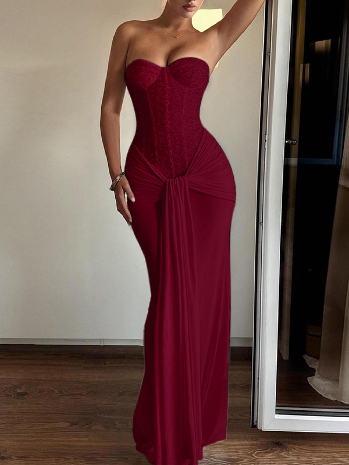 Elegant Halter Neck Dress with Flowing Sleeves, Long Sleeve Bodycon Midi Dress, Perfect for Parties & Special Occasions