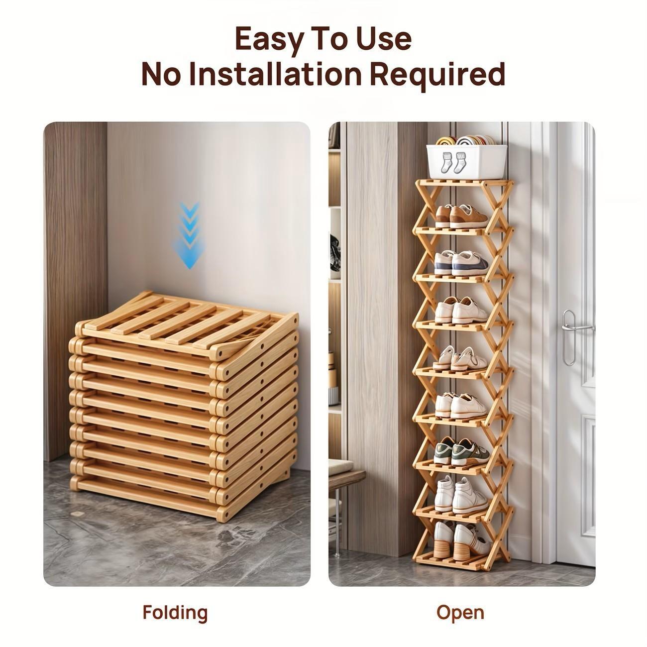 Bamboo Shoe Rack Multi-Layer Foldable, Home Organizer for Living Room Bedroom Bathroom, Shoe Organizer Storage Racks, Shelves Rack