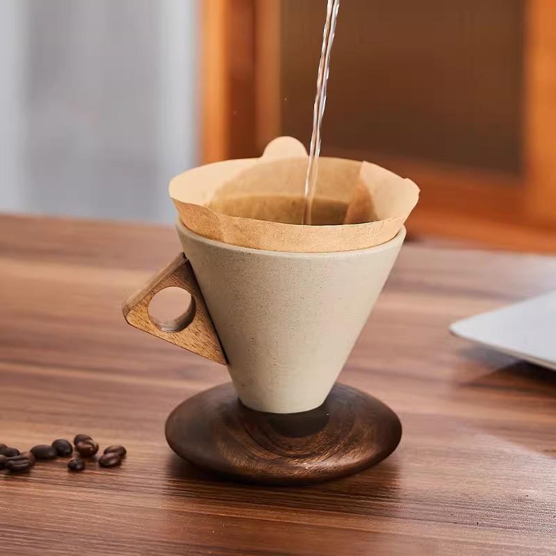250ML Handmade Ceramic Coffee Cup, Wide Mouth Latte Mug with Heat-Resistant Wooden Handle, Ideal for Home & Office, Perfect Gift