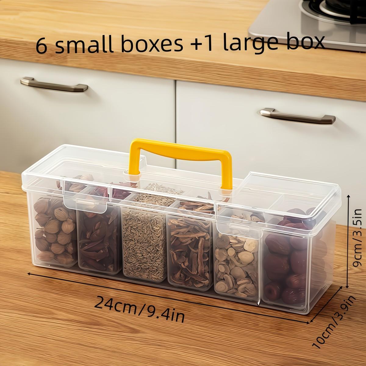 7 PCS Storage Box Set, clear plastic containers for spices, grains, and snacks, easy-access design for kitchen organization, perfect for home cooking, meal prep, and countertop storage