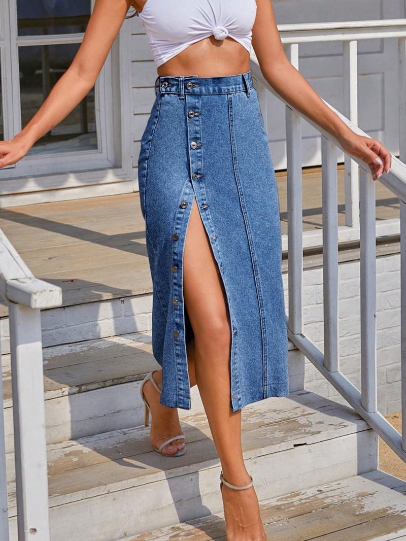 Sexy Button Fly Denim Midi Skirt, High Waist A-Line Design, Casual Daily Wear, Perfect for Valentine's Day T-Chic, BlackFriday Sale,