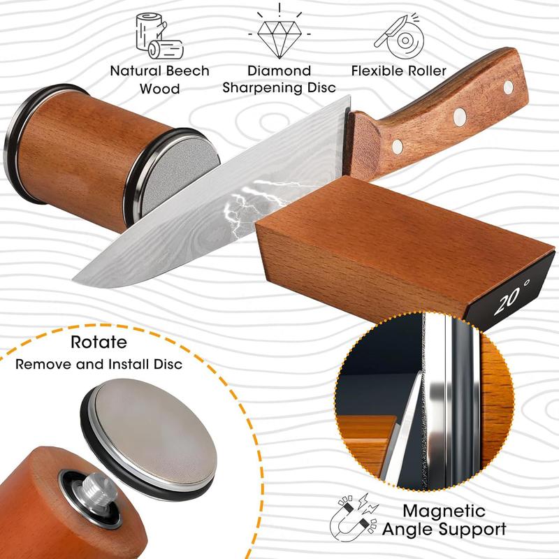 Rolling Knife Sharpener Tool Kit for Kitchen Knives, RollerKnife sharpening Stone with 15 & 20°Magnetic Angle forhoning knives pocket knife tumbler Household KnifeGadgets Cutting