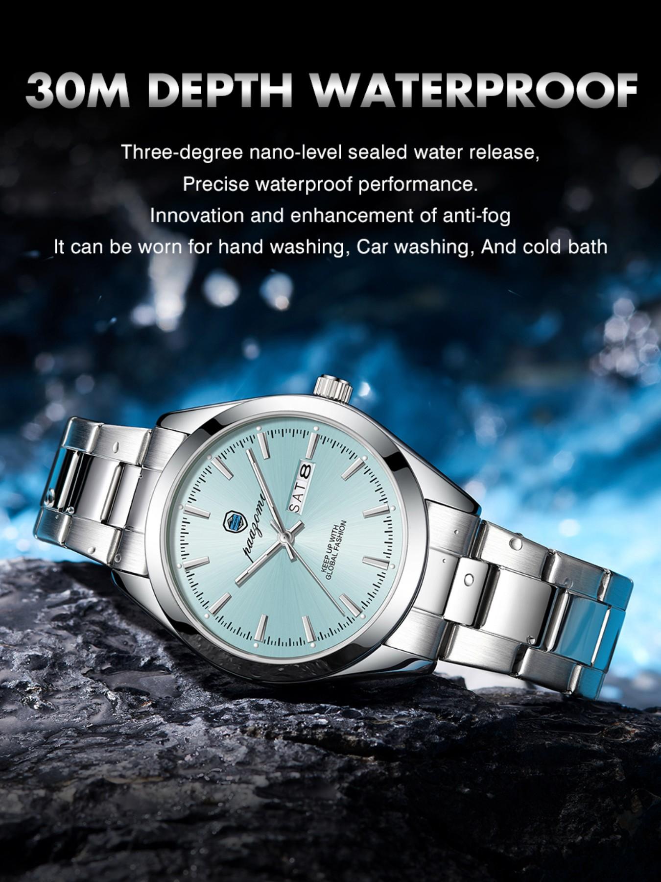 Paazomu 2026 Men's Watch, Original Quartz, Waterproof, Luminous, Stainless Steel, Automatic Date, with Box, Fashionable Design