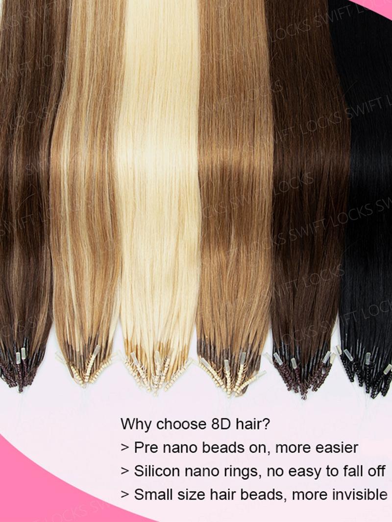 50pcs Invisible Nano Rings Microlinks Hair Extensions, 100% Human Hair Loop Clips, 12-20 Inches, No Trace, Natural Look, Easy to Use