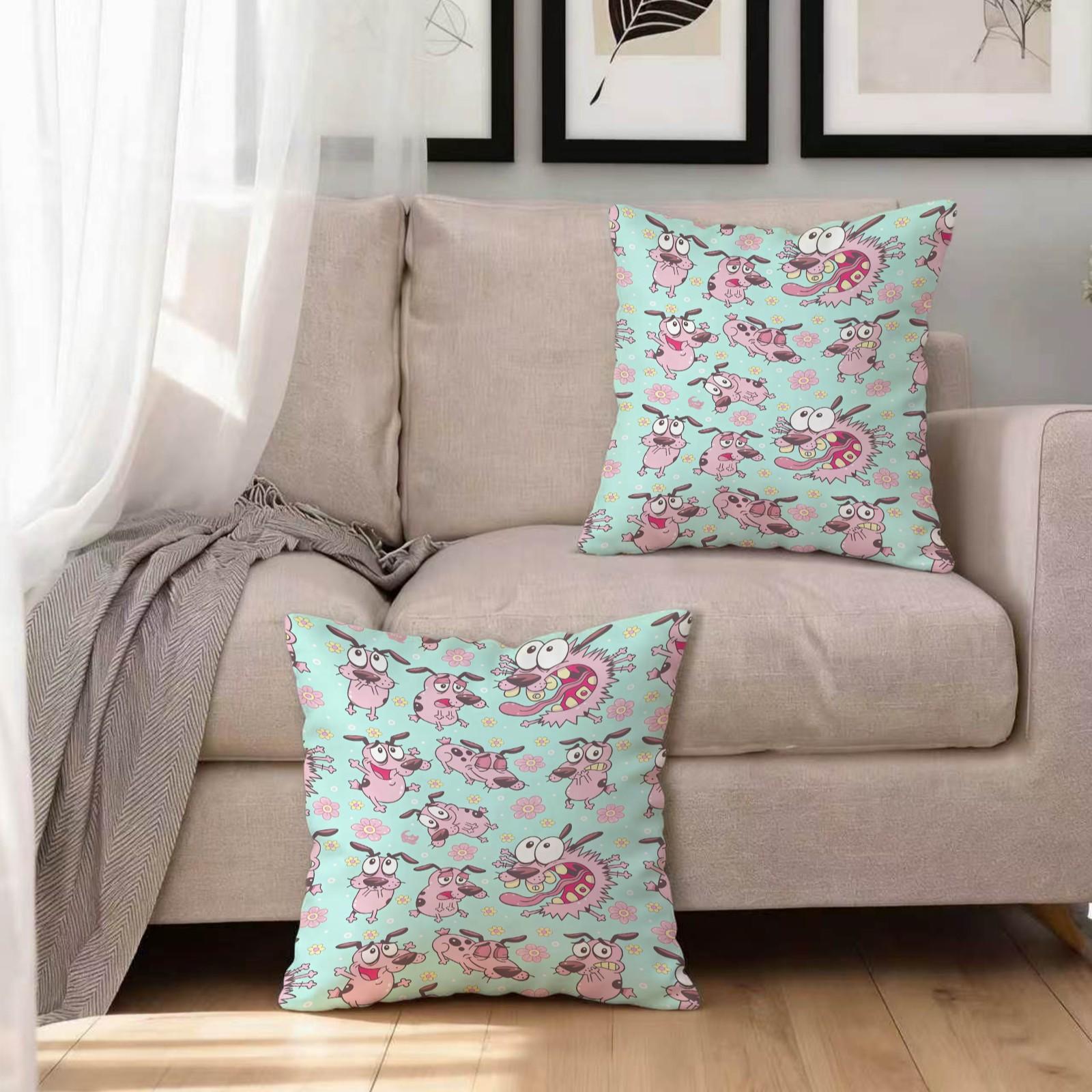 18x18 Inch Courage The Cowardly Dog Throw Pillow, Cute Mint Green Floral Cartoon Dog Decorative Cushion, Kawaii Pillow for Sofa Bed Office Living Room Bedroom, Ideal Gift for Teens Girls Adults Cartoon Fans