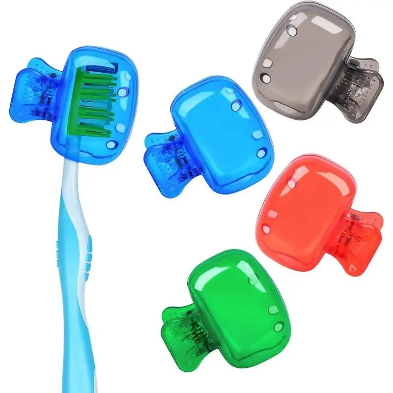 4-Pack Colorful Plastic Clip-On Toothbrush Head Covers, Washable Portable Protective Pods, Lightweight Bathroom Accessory Gift for Travel & Camping