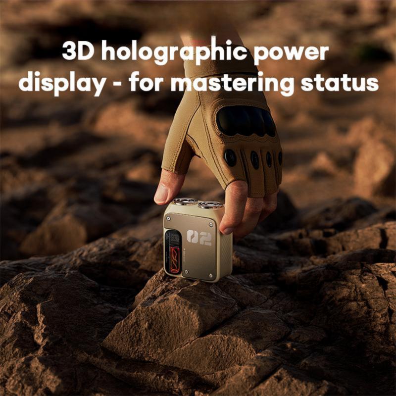 Mechanical shaver body alloy holographic energy display 3D dual ring blade red IPX7 portable tactical shaver Painless Precision Shaver can be washed all over the body, essential for winter, seasonal gift, Christmas gift, Cordless Waterproof Shaver