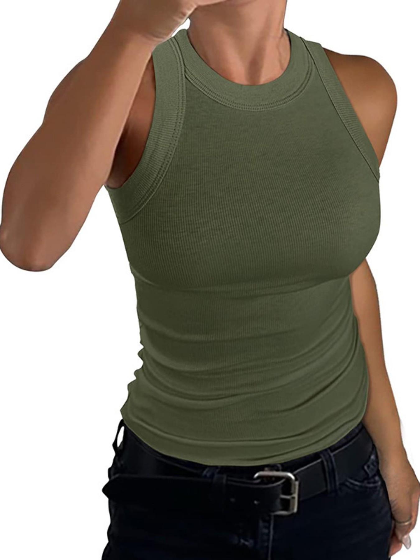 2026 Women's Sleeveless Racerback Tank Top, High Neck Casual Minimalist Sleeveless Basic Ribbed Fitted, Holiday Haul Essential Fashion Piece