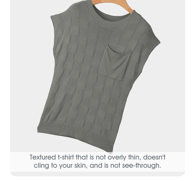 Shewin 2026 Spring/Summer Women's Cap Sleeve Sweater Vest Casual Crewneck Knit Short Sleeve Tops Lightweight T Shirts with Pocket Womenswear Fitted Basic Batwing Sleeve - Shortsleeve Shewin 2026 Spring/Summer Women's Cap Sleeve Sweater Vest Casual Crewneck Knit Short Sleeve Tops Lightweight T Shirts with Pocket Womenswear Fitted Basic Batwing Sleeve - Shortsleeve