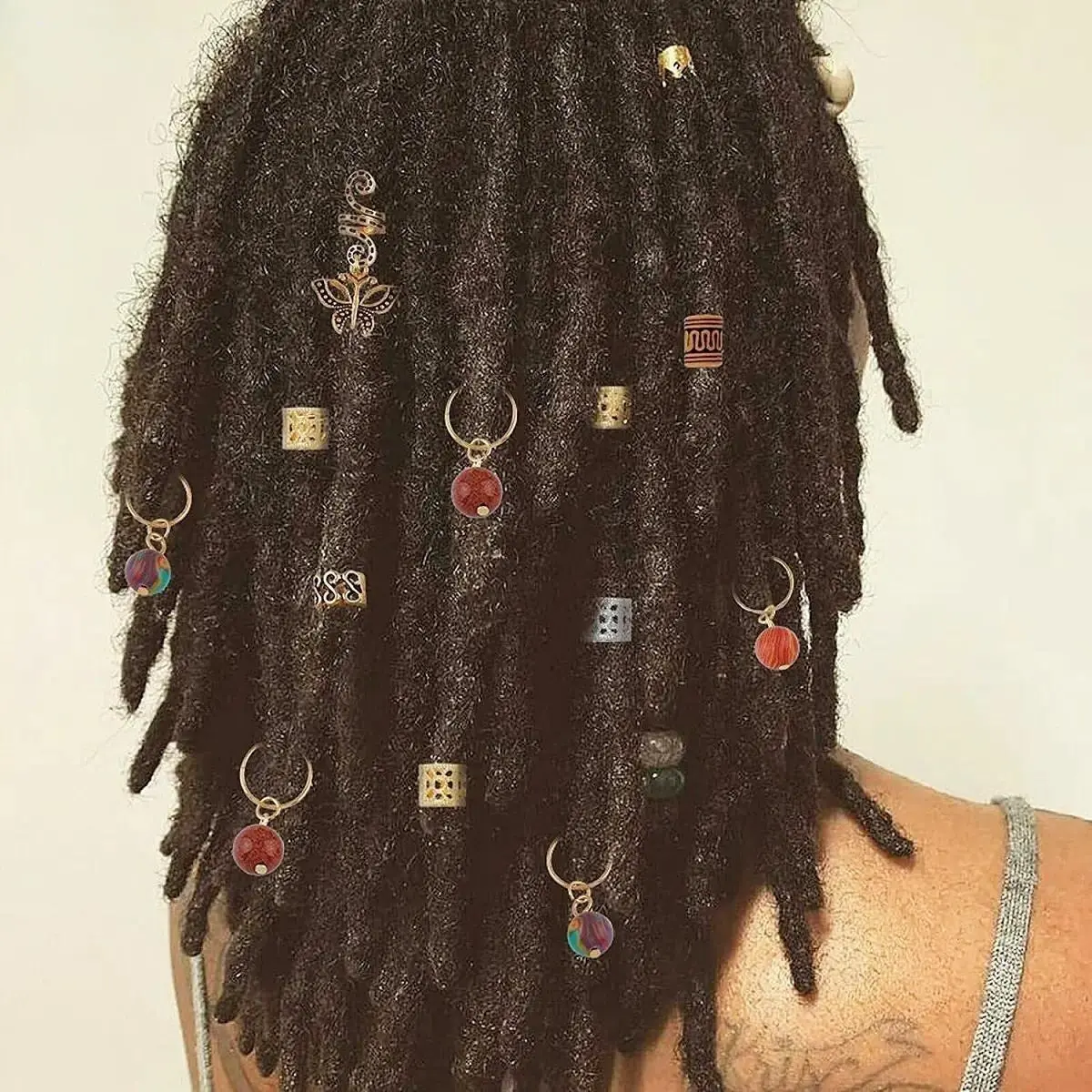 Dreadlock Jewelry Kit Hair Jewelry Accessories for Braids Dreadlock Beads Cuffs Charms Set Crystal Gemstone Snake Shell Hair Rings Hair Decor Tools for Women Men