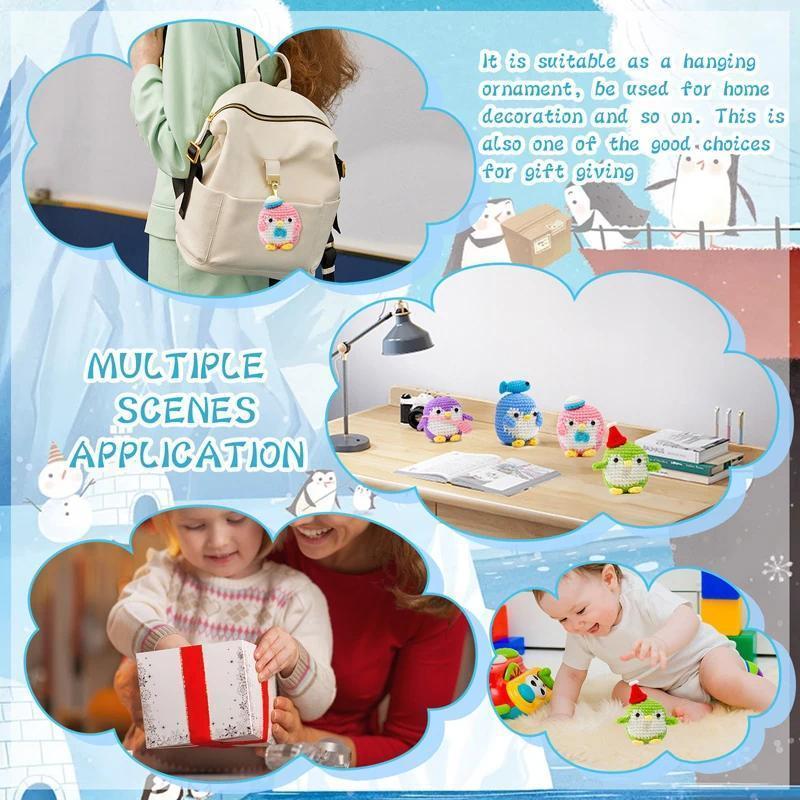 Penguin Crochet Kit for Beginners With Video Tutorial Cotton Knitting Yarn Thread Needles Hook Knit Tool Set DIY Craft