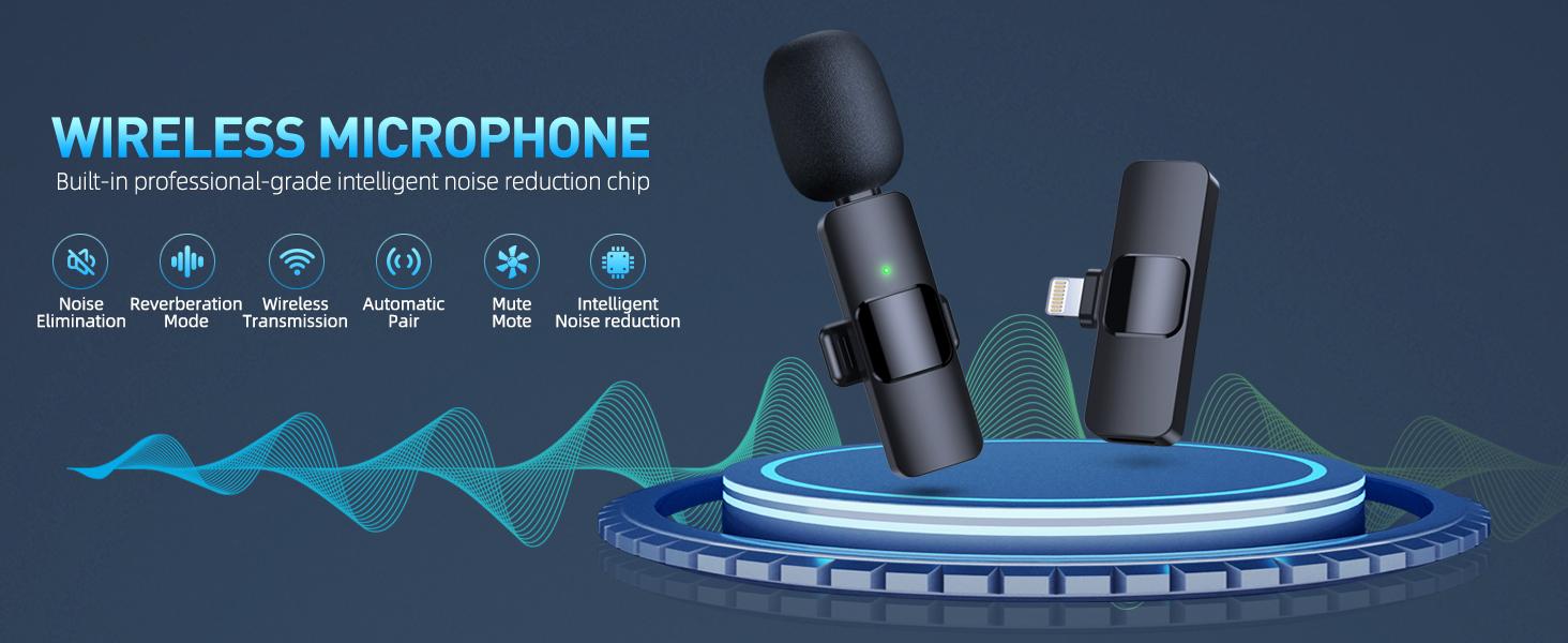 2Pack Professional Wireless Lavalier Lapel Microphone for iPhone, iPad - Cordless Omnidirectional Condenser Recording Mic for Interview Video Podcast Vlog,TikTok