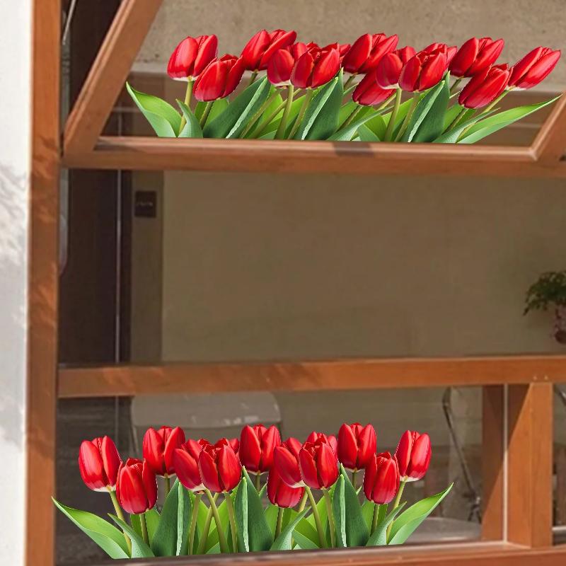 Vibrant Tulip Window Sticker, Colorful Garden Floral Clings, Easy-To-Apply PVC Art Design, Home & Bedroom Decor, Spring Summer Style