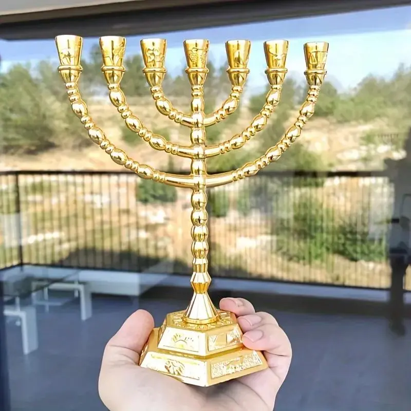 Hanukkah Menorah Ornament, 1 Count Jewish Decorative Candle Holder, Home Candlestick Decor for Christmas Thanksgiving Hanukkah Gift Decoration