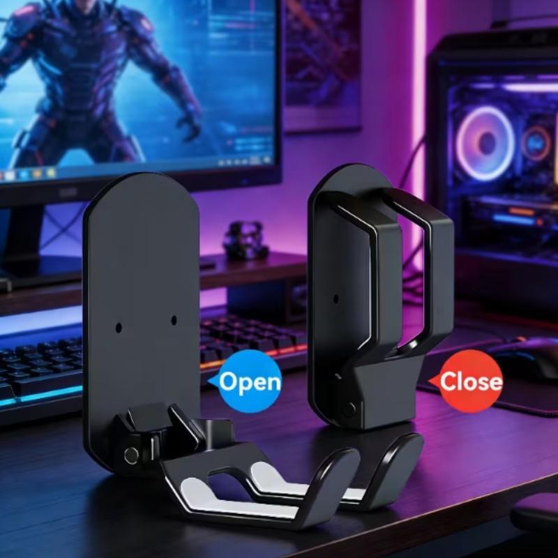 Adhesive Game Controller and Headset Stand, No-Drill Wall Mountable Wall Mount Compatible Foldable Desktop Organizer, Space-Saving for Gamers Office School, Switch Ps Xbox Holder