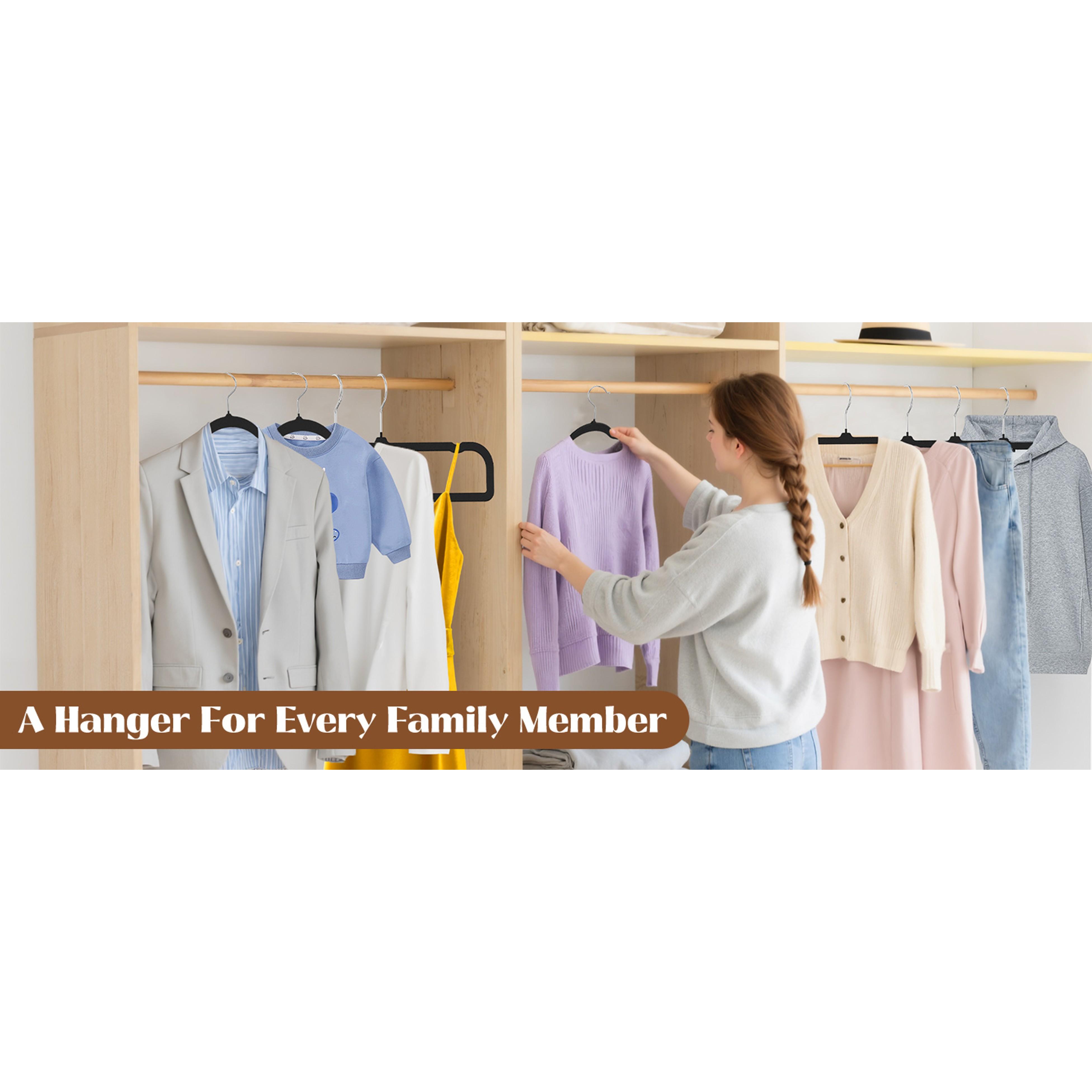 50 Pack Black Velvet Hangers Non Slip, Felt Pants Hangers Thin Space Saving Clothes Hanger Flocked Strong Durable Ganchos para Colgar Ropa with 360°Swivel Hook for Pants Jeans Shorts Skirts Tank Top