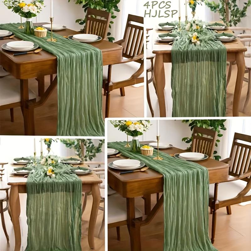 Boho Style Table Runner, Sage / Polyester Mesh, Christmas Decor, Wedding Party Centerpiece, Rural Lace, 90x180cm, 4/10 Pieces