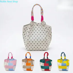 Women Aesthetic Minimalist Crochet Knitted Top Handle Tote Bag, Small Light Casual Everyday Handheld Purse, Cute Summer Beach Accessory for Holiday & Birthday Gifts for Her