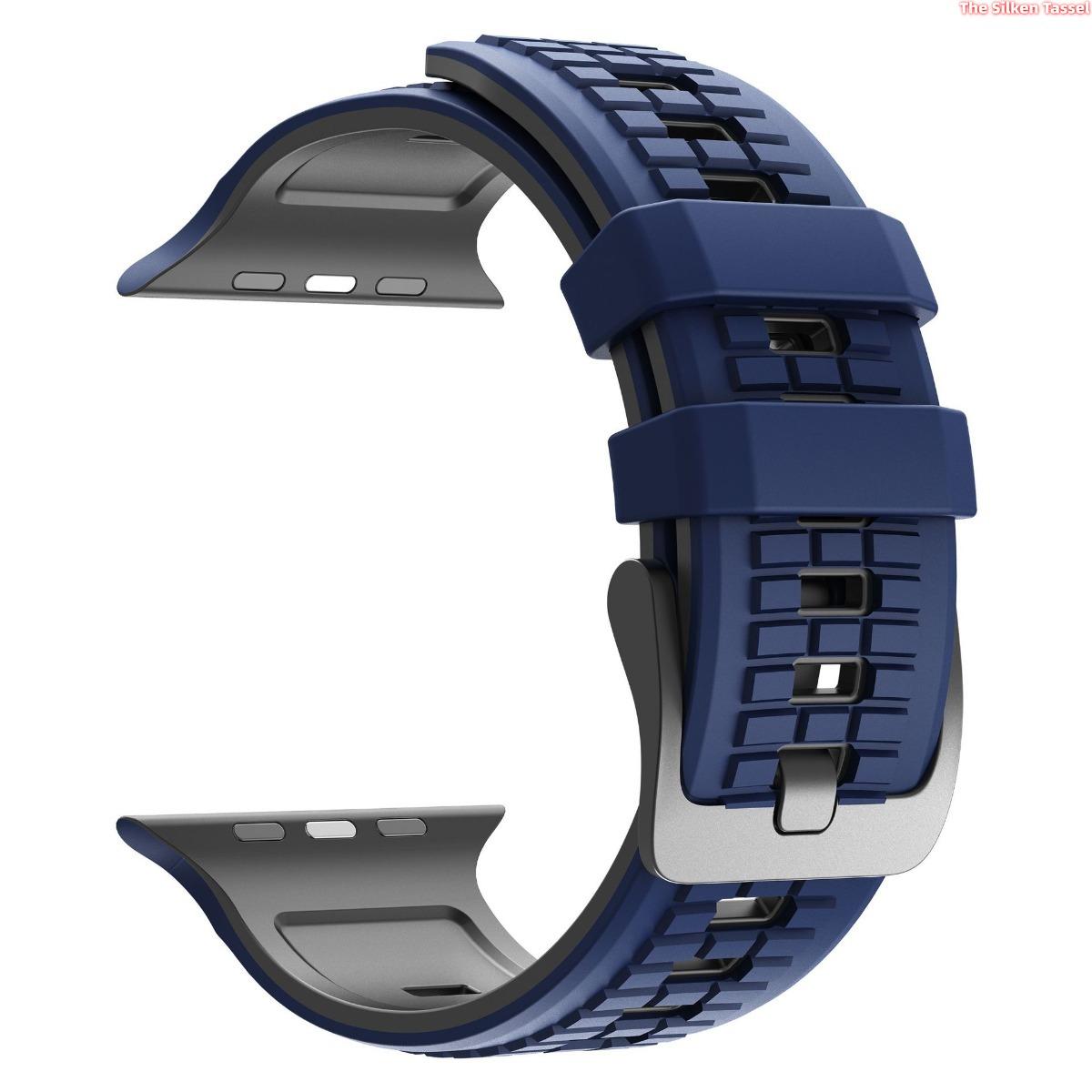 Men’s 2-Tone Grenade Pattern Sports Silicone Smartwatch Band - Dual-Color Rugged Groove Replacement Strap (42/44/45/46/49mm Large Case, Watch Not Included) | Aesthetic Wearable Sports Men's Accessories, Smartwatch Accessories