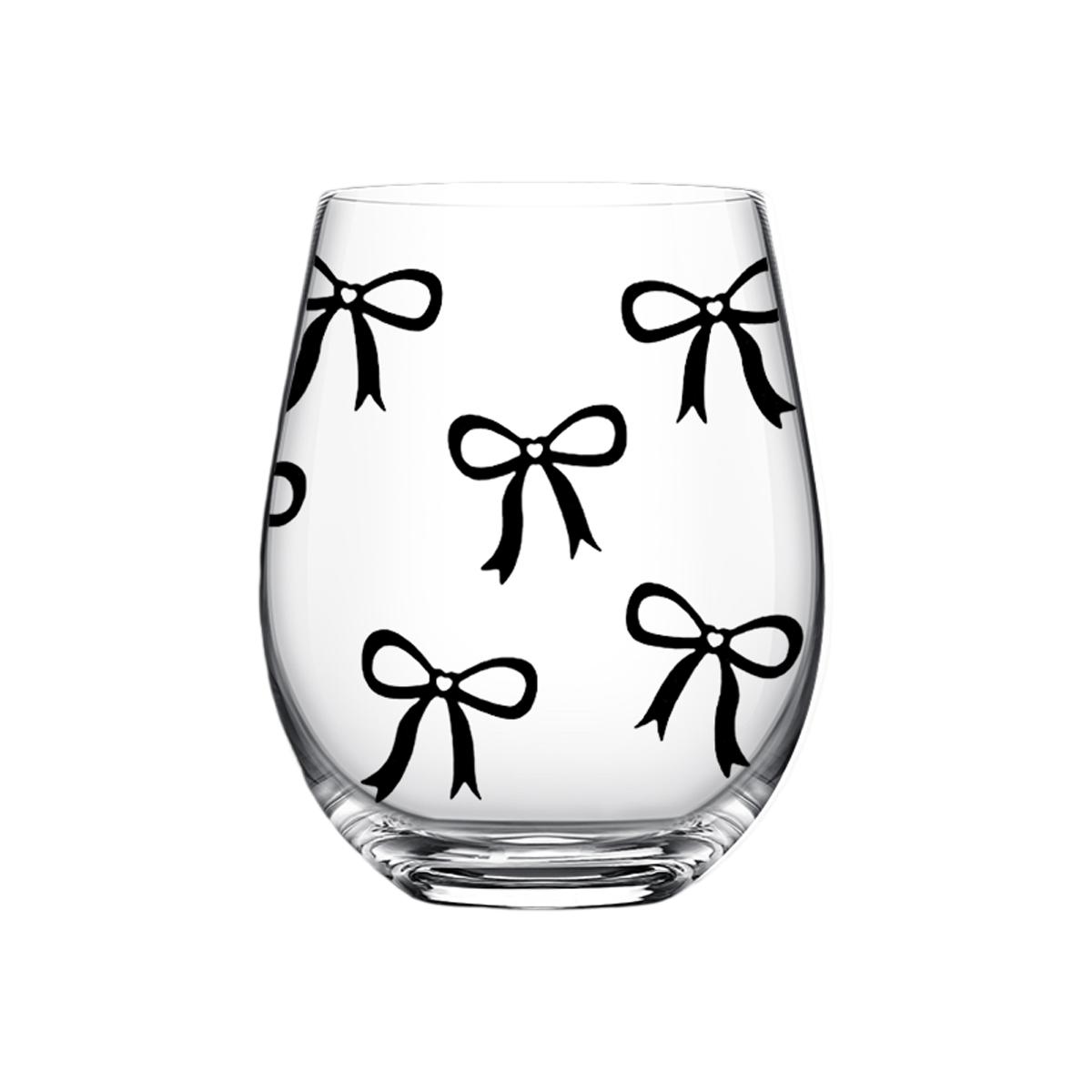 Bow Pattern Stemless Wine Glasses Set, No Stem Wine Glasses, 1/4-Pack, 18oz/540ML Transparent Wine Cups, Ideal for Restaurants & Daily Use