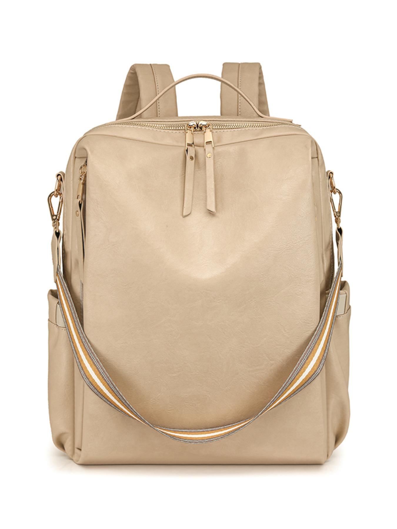 New Fashion Women's Backpack, Soft Leather Texture, Large Capacity, 15.6 Inch Laptop Bag, Casual Style, All Seasons, Durable PU Material