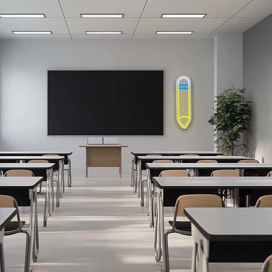 Pencil LED Neon Signs - Desk/Table Classroom Lamp with Stand for Bedroom, Study Room, Game Room - USB Powered Pencil Neon Lights - Back to School Classroom Lights for Teachers