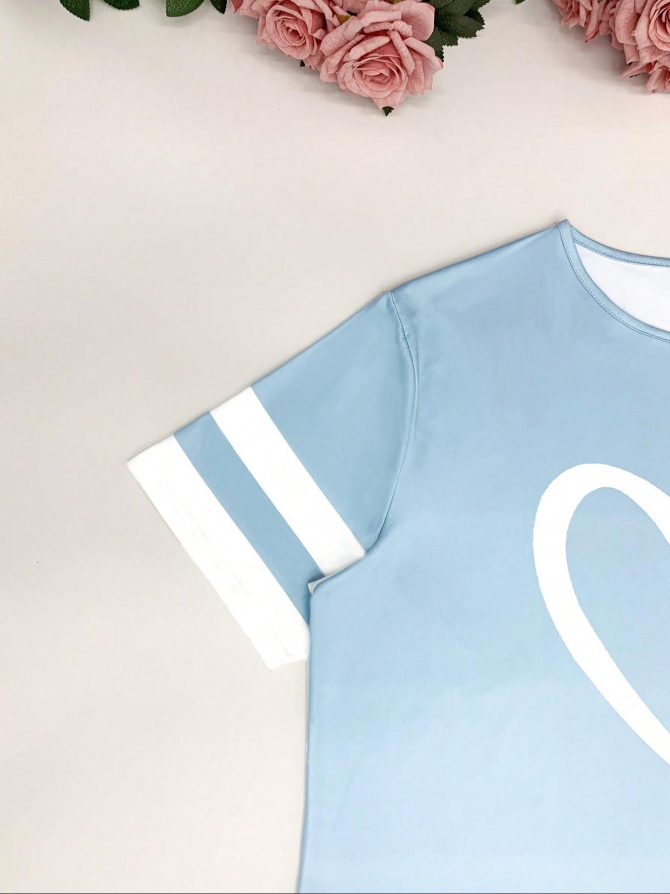 Women's Casual Round Neck Half Sleeve T-Shirt Geometric, Comfortable Loose Fit Baseball Top, Fashion Versatile Daily Wear, All Seasons