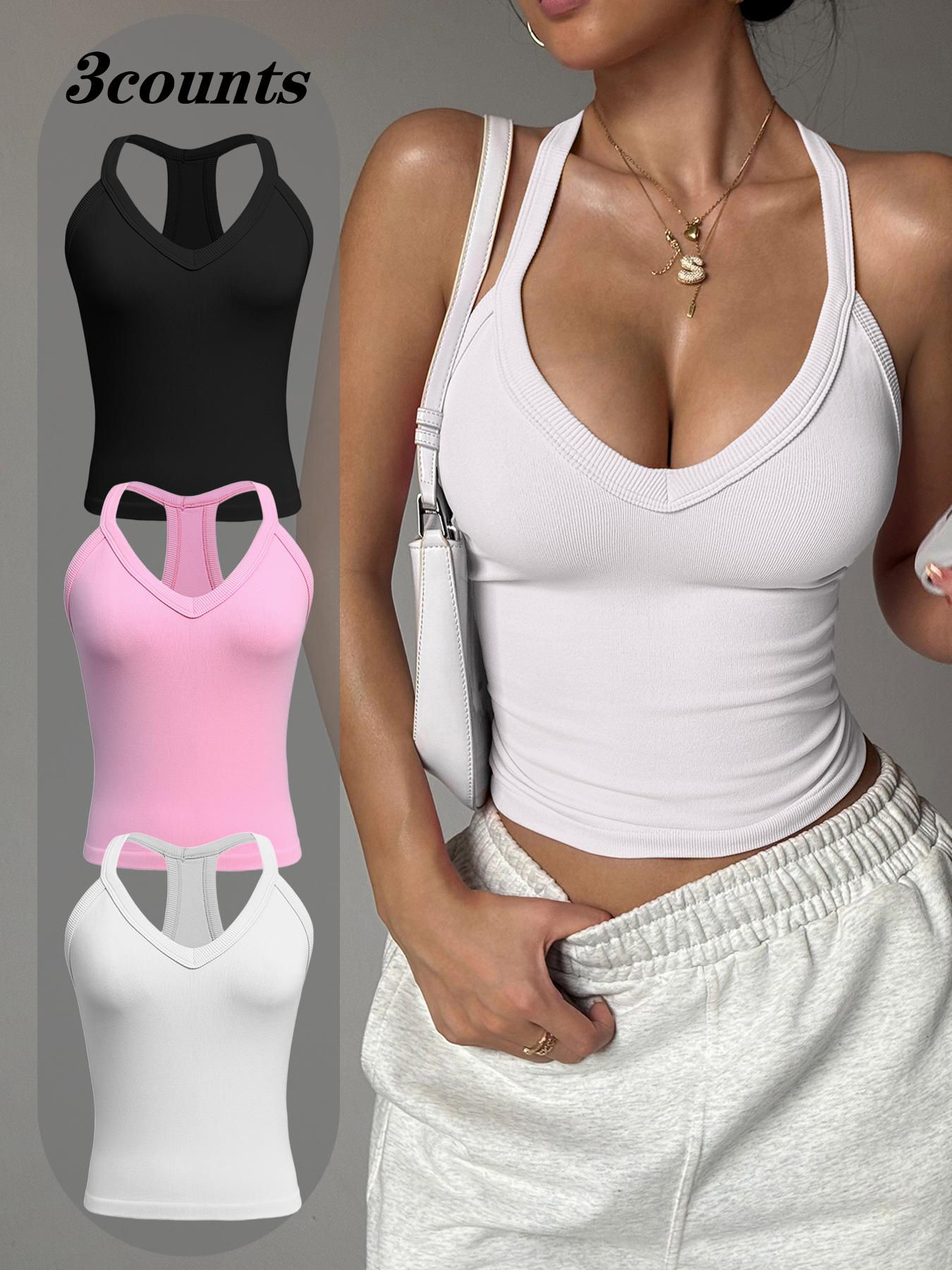 Women's Solid Color Sports Singlet, Breathable Comfortable Sporty Cami Top, Ladies Sportswear for Indoor Outdoor Wear