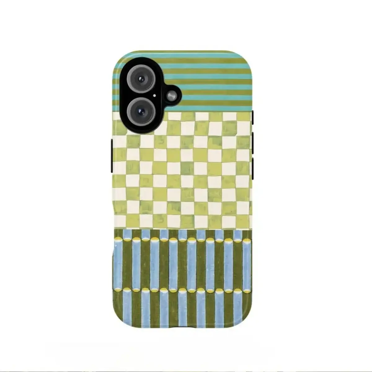 Dual Layer Cellphone Case - Retro Color Block Geometric Pattern, Heavy Duty Shockproof 2-in-1 Magnetic Handheld Casing with Personalized Protection
