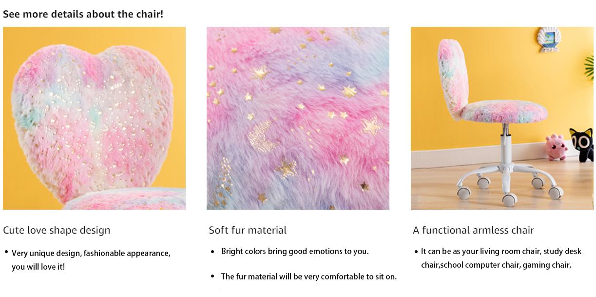 CHAIRUS  Criss Cross Chair with Wheels,Height Adjustable Furry Computer Chair,Fabric Armless Cross Leg Home Office Desk Chair,Modern Swivel Seat Vanity Chair,Cute Rolling Swivel Chair for Reading Study, Colorful