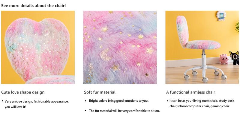 CHAIRUS  Criss Cross Chair with Wheels,Height Adjustable Furry Computer Chair,Fabric Armless Cross Leg Home Office Desk Chair,Modern Swivel Seat Vanity Chair,Cute Rolling Swivel Chair for Reading Study, Colorful