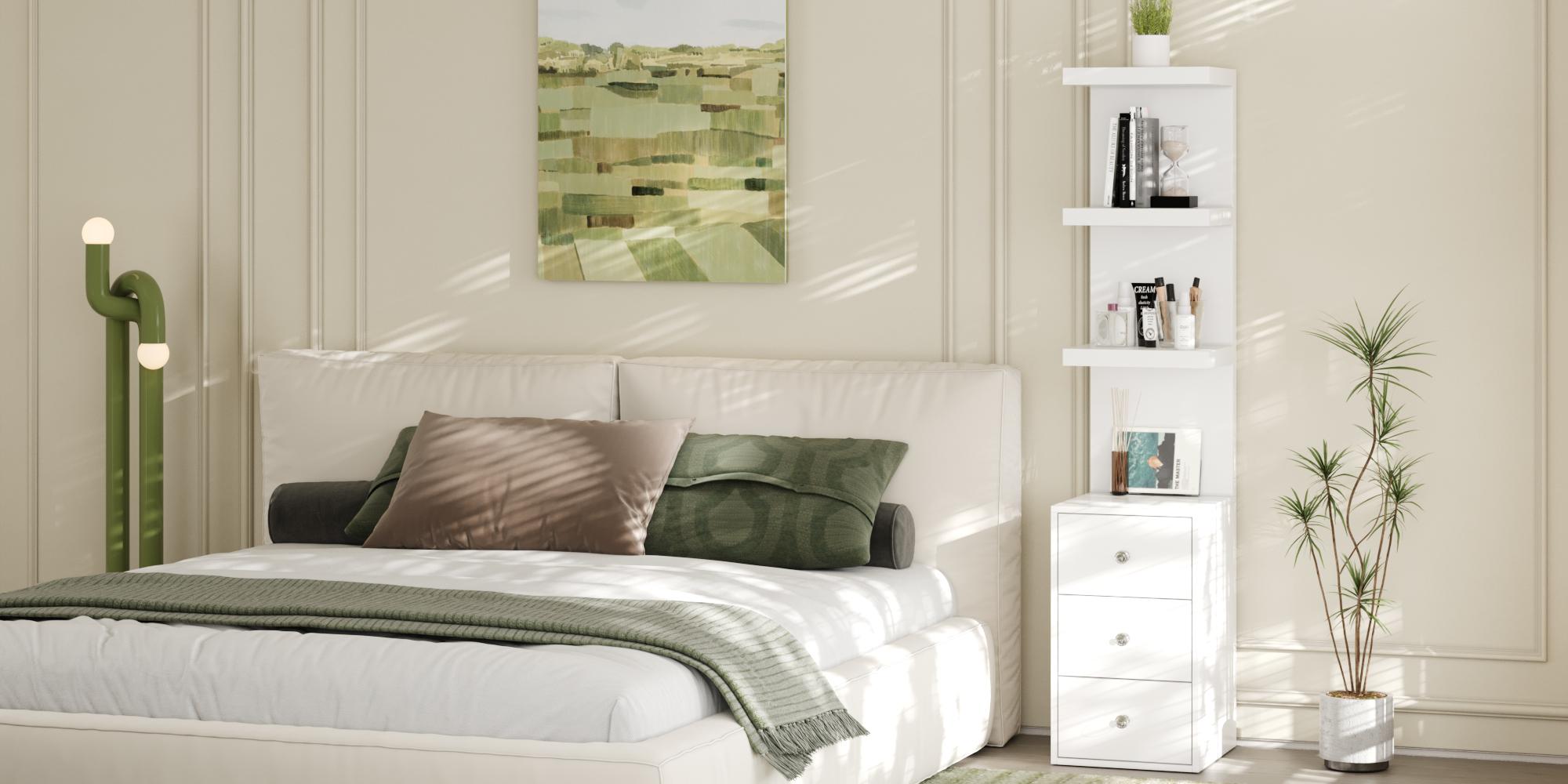 VOWNER 3 Tier Stand Shelf with 3 drawers Modern Beside Table Nightstand with LED Light for Vanity Bedroom